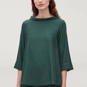 COS Forest Green Folded-Collar Draped Blouse/Tunic-Size 2